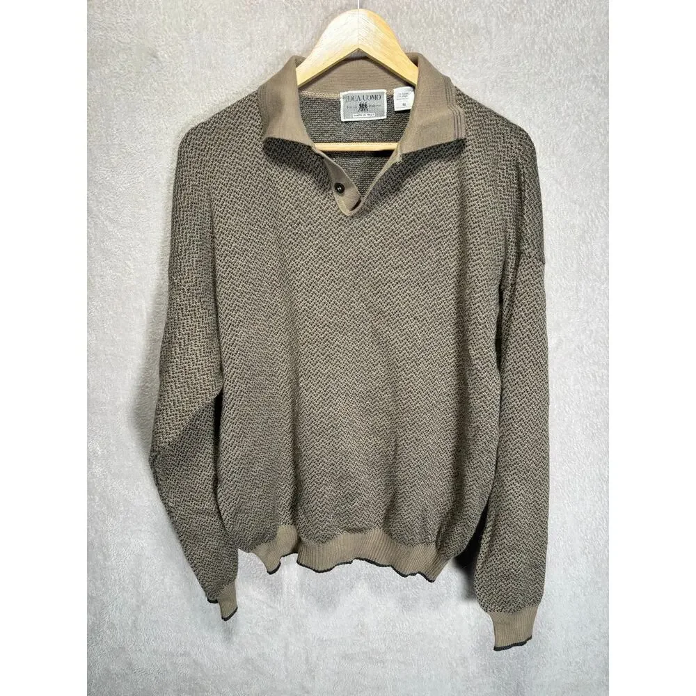 Vintage Idea Uomo Made in Italy Acrylic Wool Collared Long Sleeve Sweater Mens M